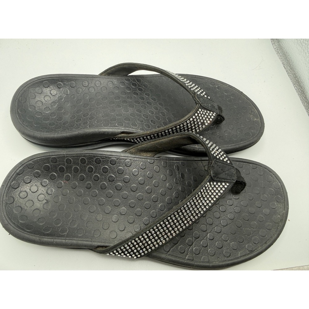 Vionic Tide Rhinestone Black Flip Flop Orthotic Sandals Women Size 6 40TIDERS
